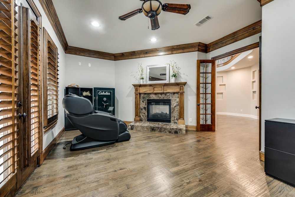    Study has door to Back Patio and See Through Fireplace 