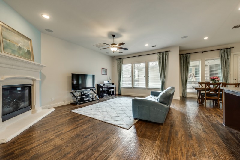    Inviting Family Room with Cast Stone Fireplace 