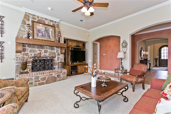    Brick Fireplace with Cedar Mantle 